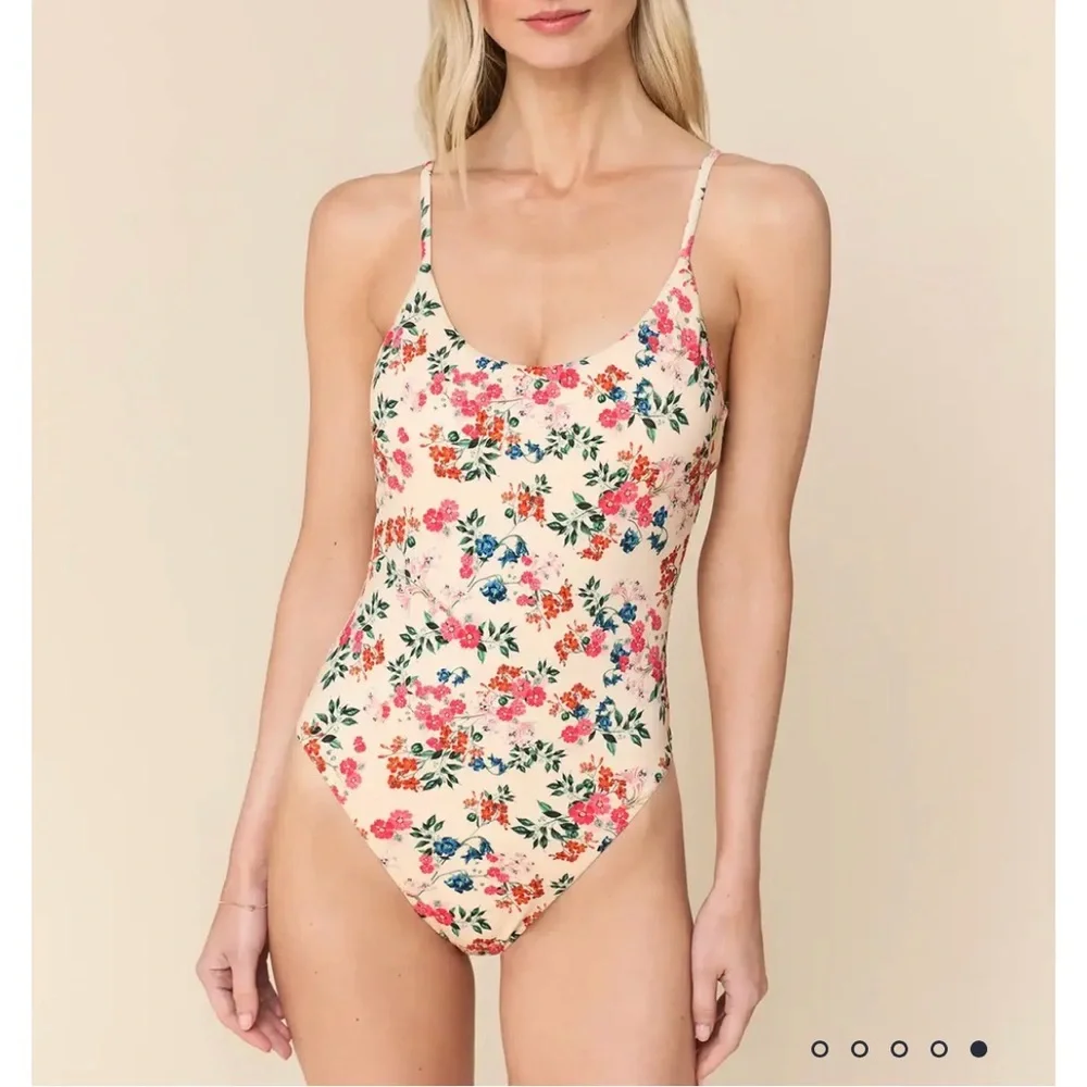 Andie Swim Floral One-Piece Swimsuit in Cream with Pink & Green Print
